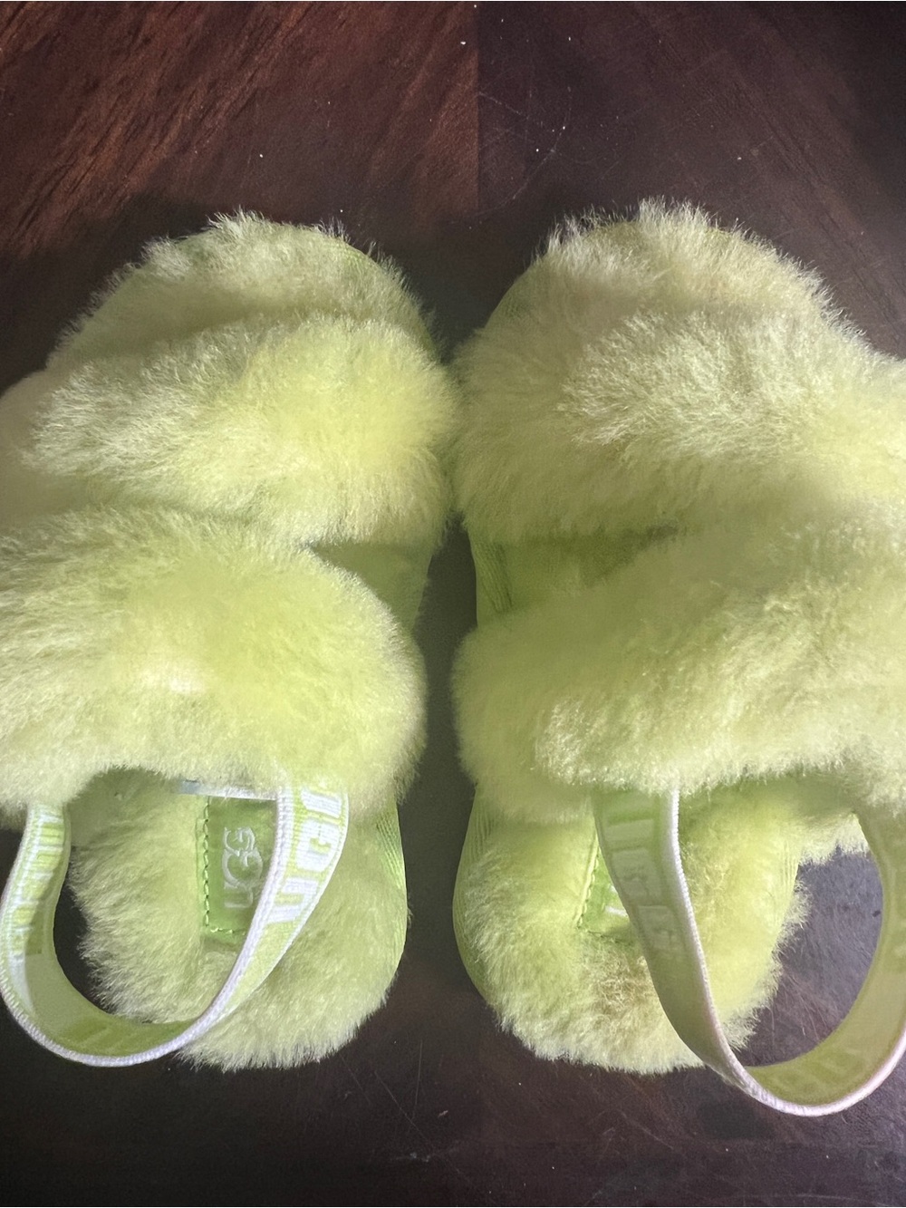 UGG Kids Plush Slide Sandals in Neon Yellow-Green